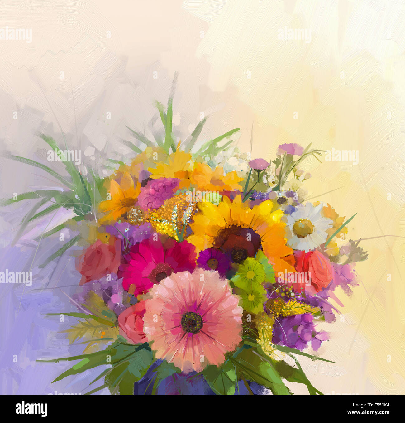 Peinture à l'huile nature morte bouquet de fleurs dans un vase Banque D'Images