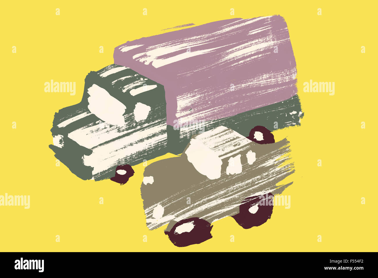 Image d'illustration de camion et voiture contre fond jaune Banque D'Images