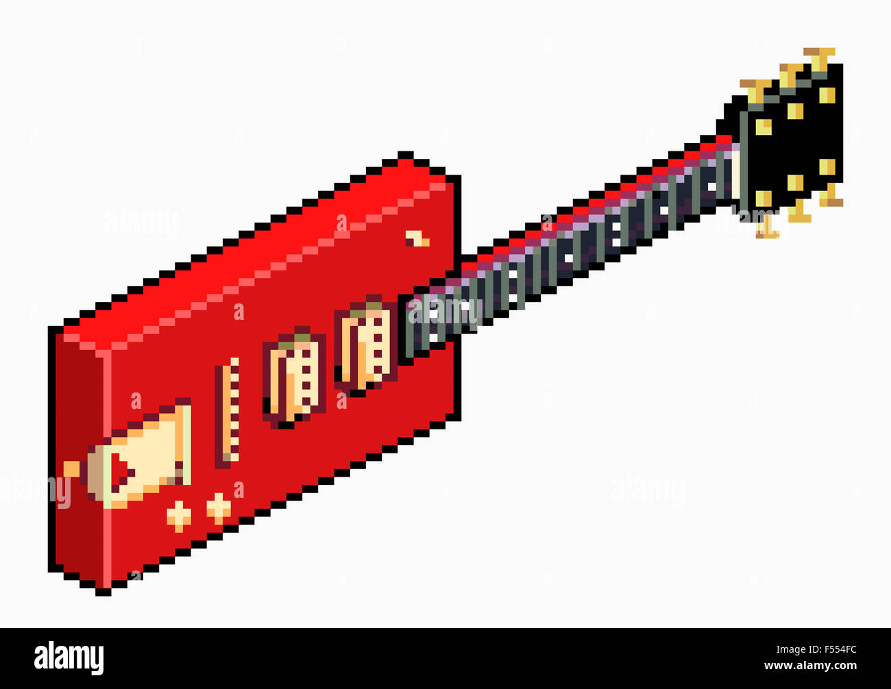 Image d'illustration de guitare électrique rouge pixélisé against white background Banque D'Images