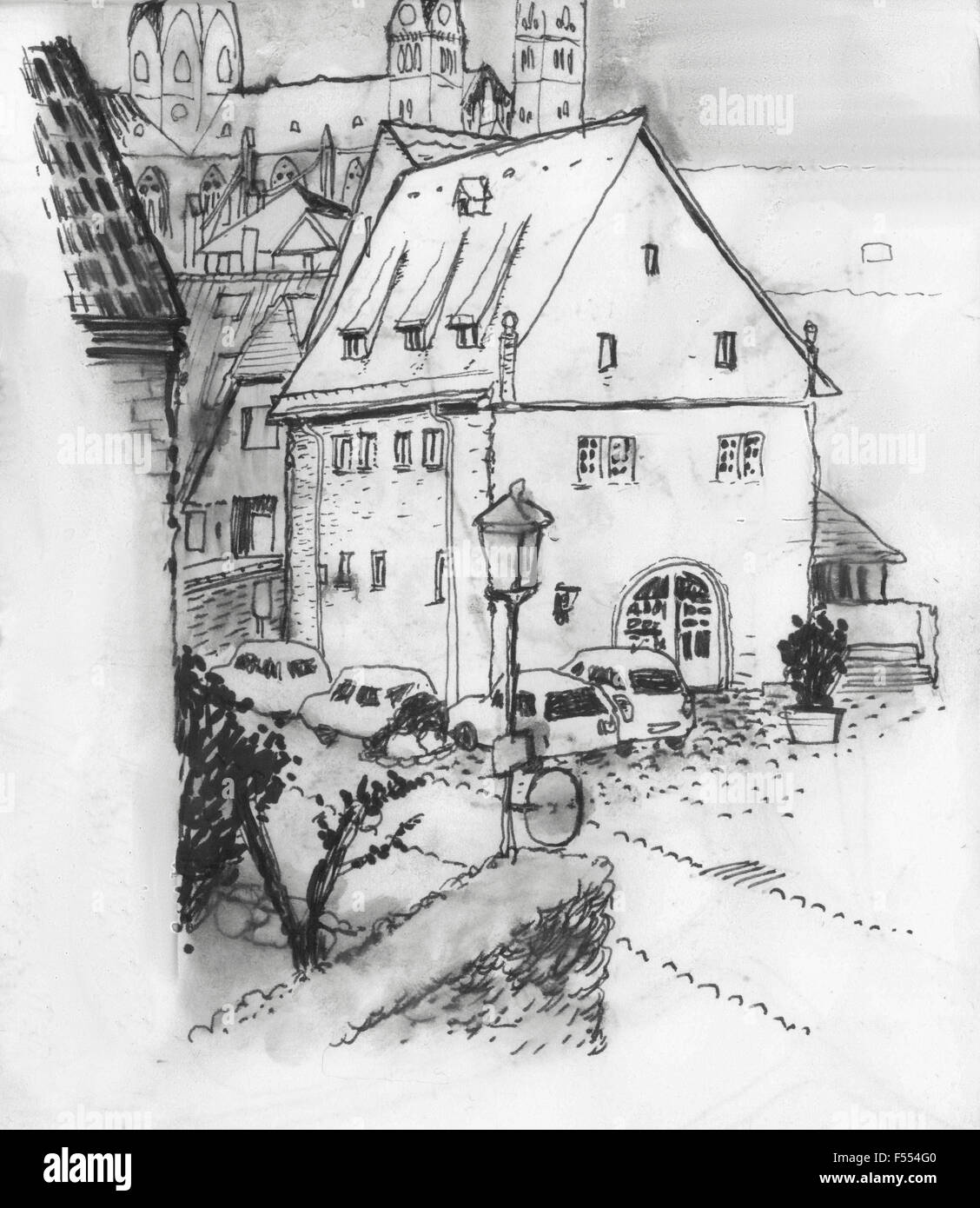 Image d'illustration de maisons en ville Banque D'Images