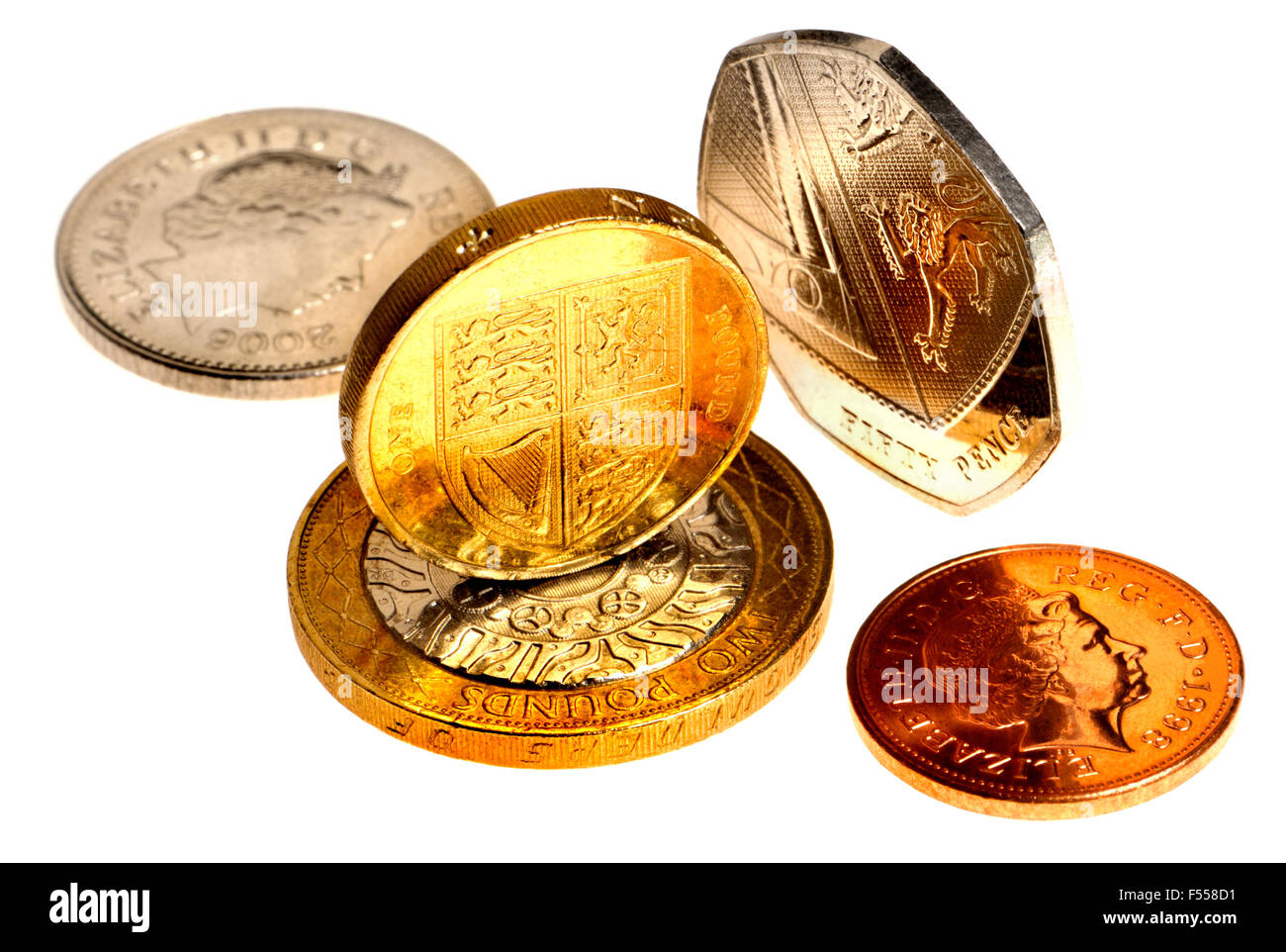 British coins - £2, £1, 50p, 10p, 1p Banque D'Images