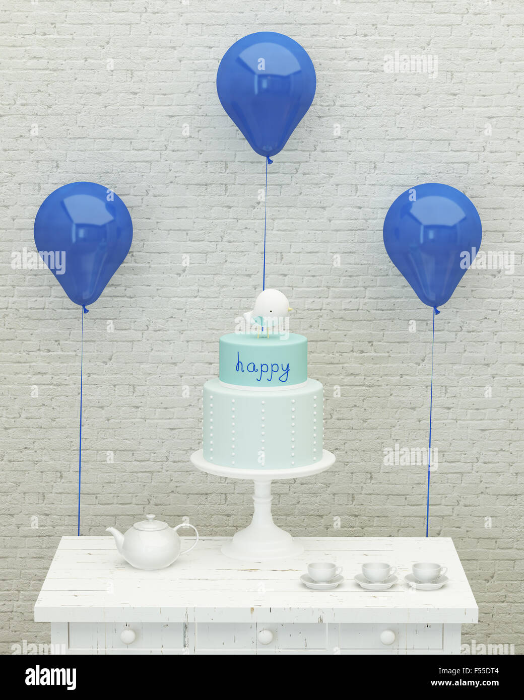 Gateau D Anniversaire Ballons Et Cadeaux Pour Garcon 3d Photo Stock Alamy