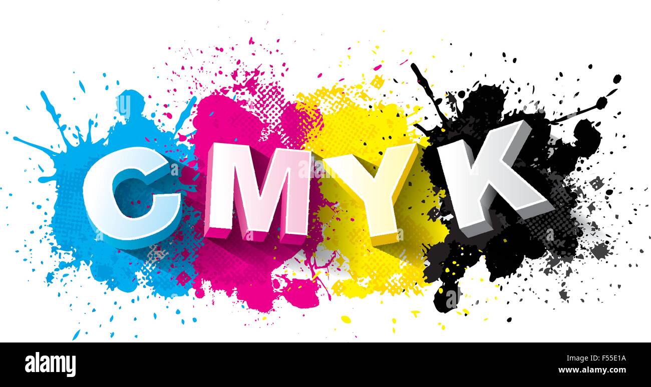 Cmjn 3d lettres avec de la peinture de fond de démarrage, le logo symbole, Vector illustration Illustration de Vecteur