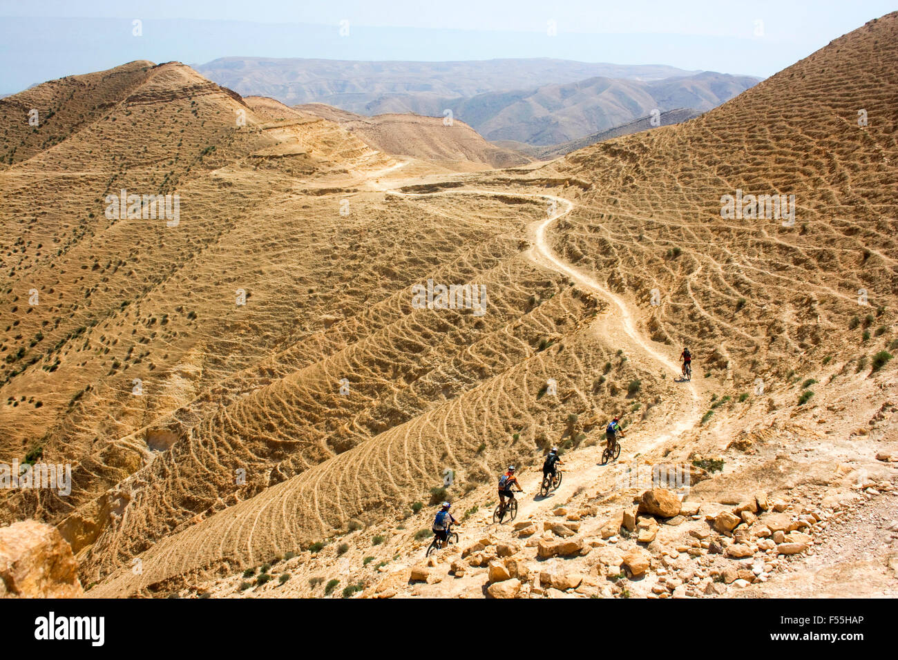 Un groupe de cyclistes dans le désert de l'Arava Israël Banque D'Images