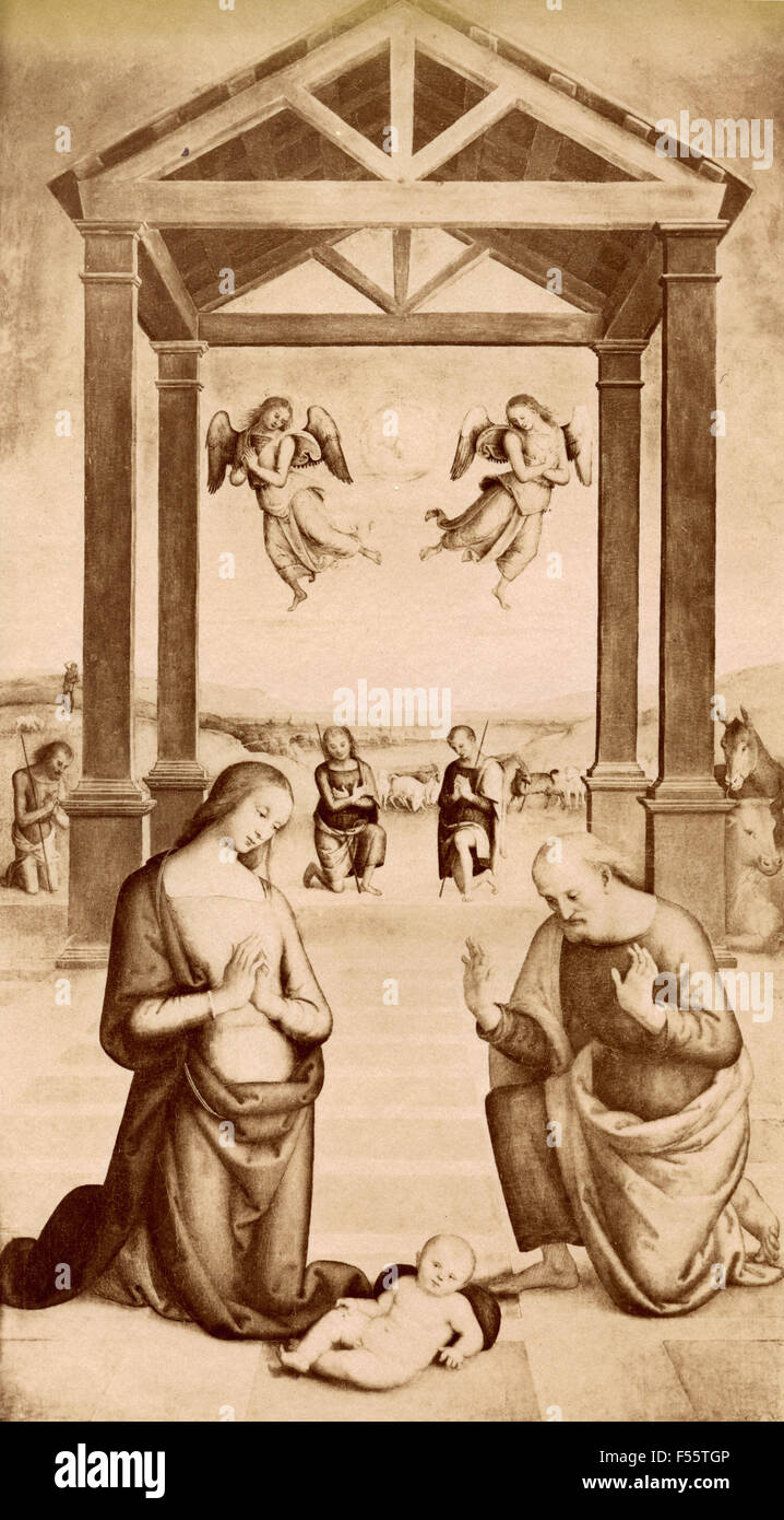 Galerie photo de Pérouse : La naissance de Jésus et l'adoration, peint par Perugino Banque D'Images