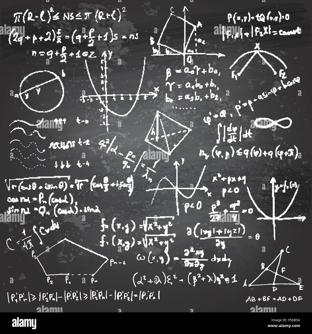 Des formules mathématiques et des dessins sur une ardoise Illustration de Vecteur