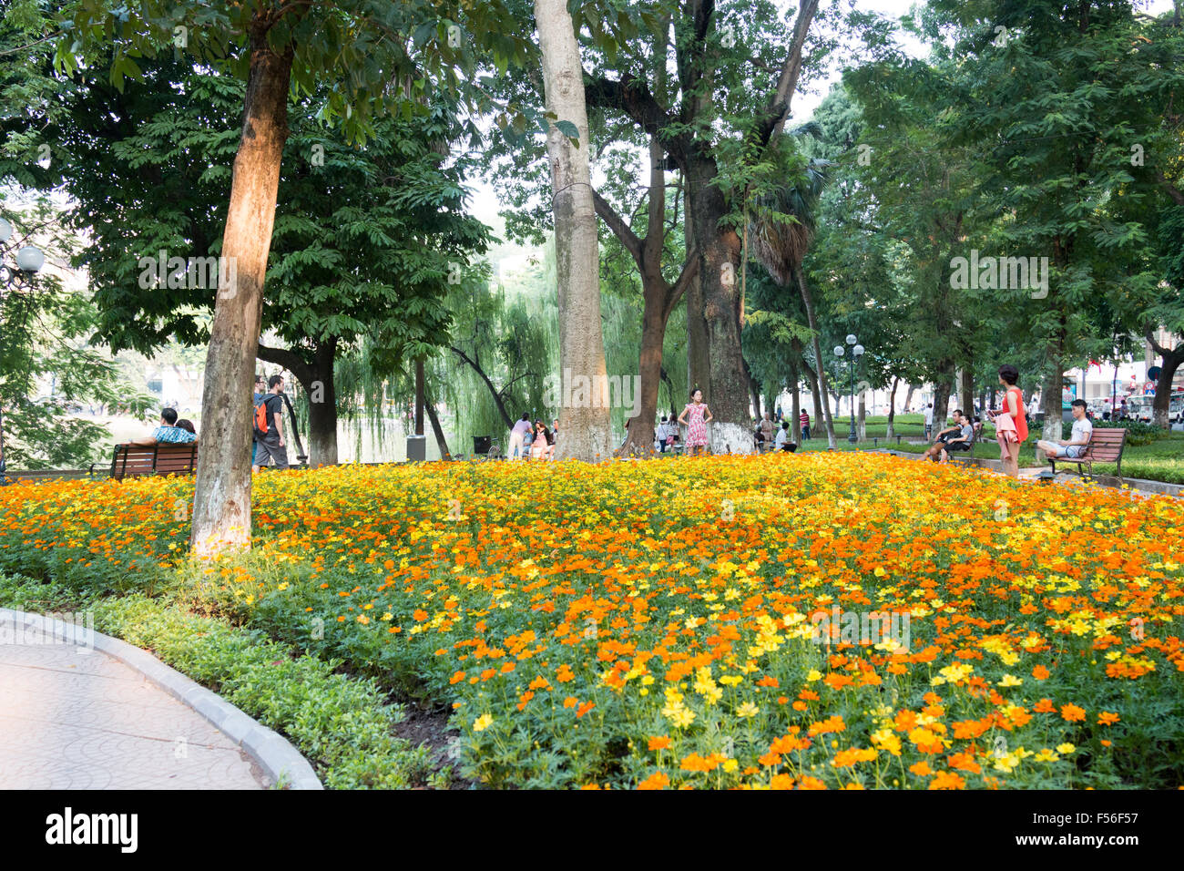 Hanoi, Vietnam, les sections locales se détendre autour du lac Hoan Kiem, Hanoi, Vietnam centre-ville Banque D'Images