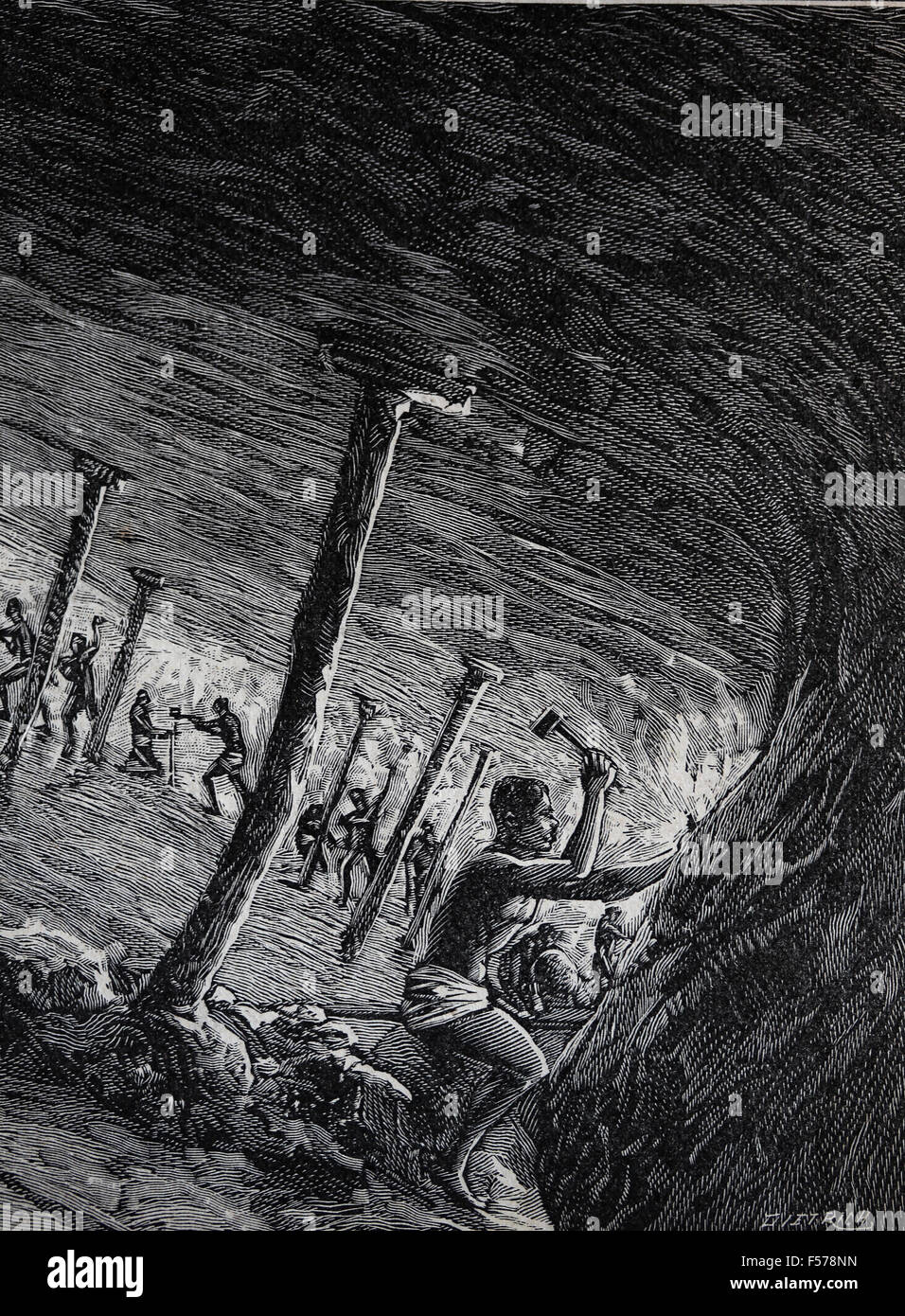 Diamond Mine. L'Afrique du Sud. Kimberley. À l'intérieur. La gravure. 19e centory. Banque D'Images