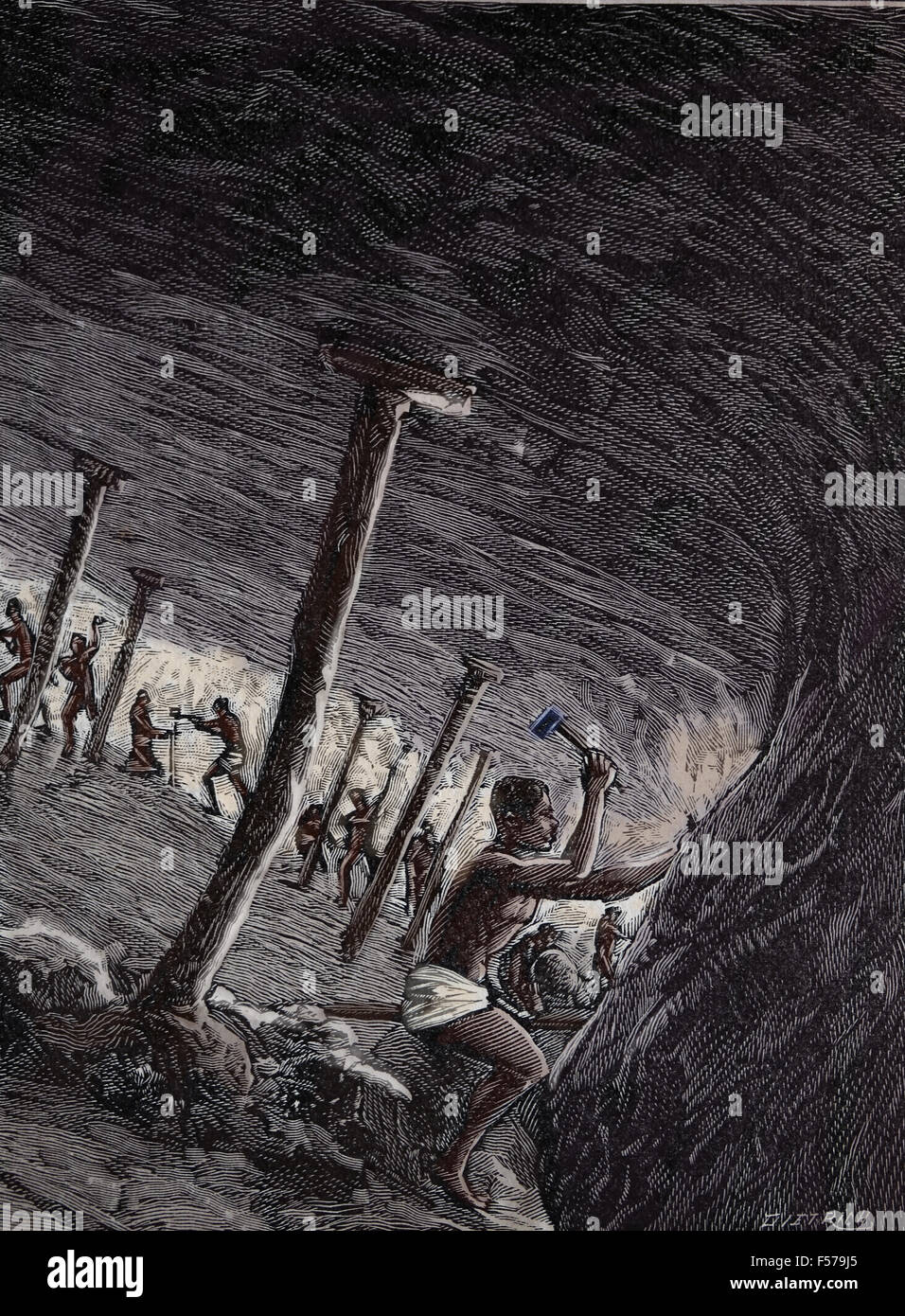 Diamond Mine. L'Afrique du Sud. Kimberley. À l'intérieur. La gravure. 19e siècle. Banque D'Images