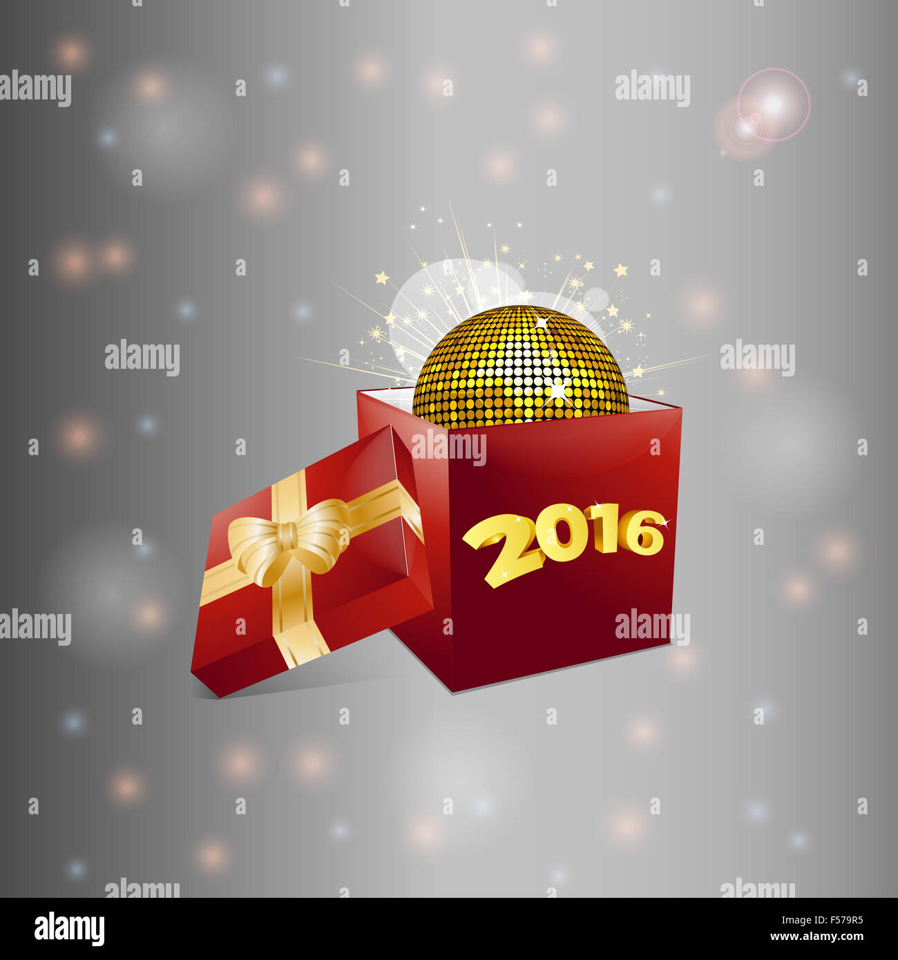 Fort rouge de Noël 2016 avec texte et boule disco sur fond lumineux Banque D'Images