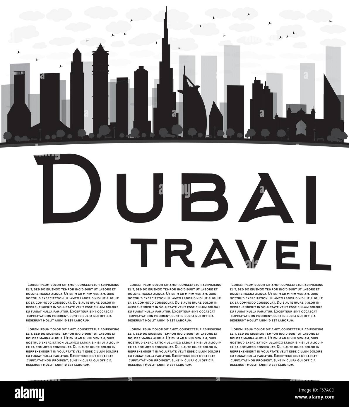 Dubai City skyline silhouette noir et blanc. Vector illustration. Concept simple pour le tourisme présentation, bannière, placar Illustration de Vecteur