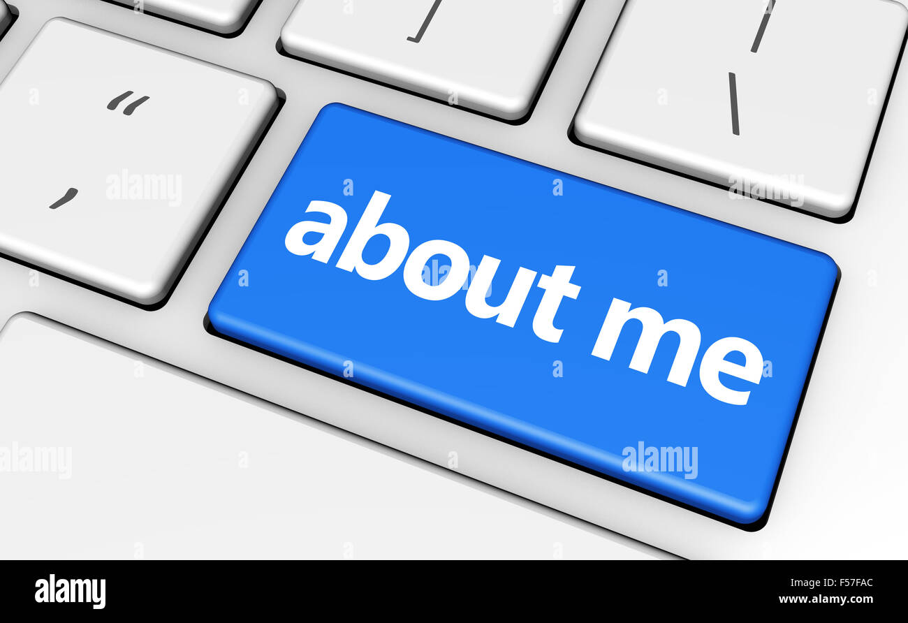 A propos de moi signe et les lettres sur le clavier de l'ordinateur pour blog et web concept 3d illustration. Banque D'Images