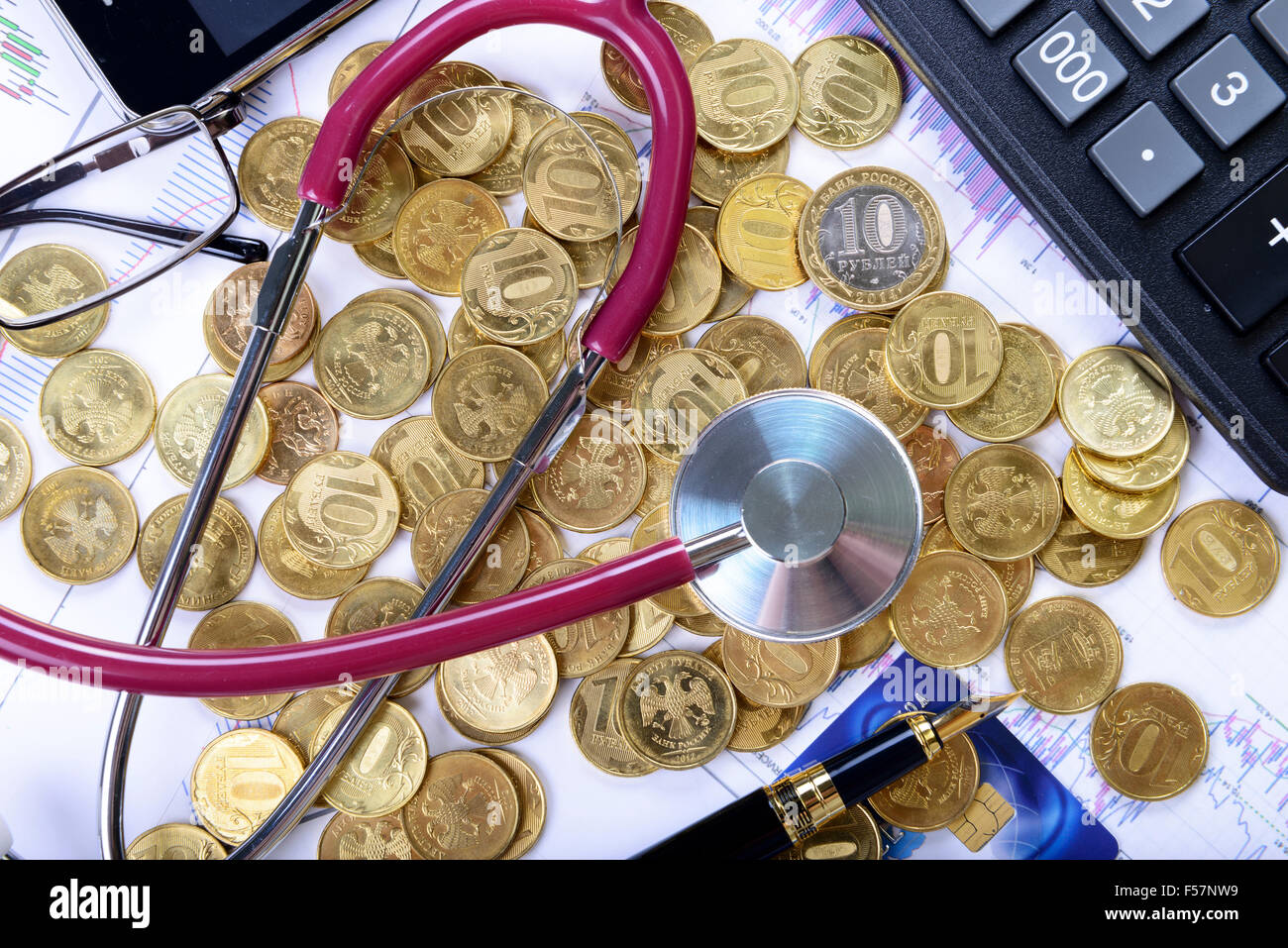 Répartition de l'activité du stéthoscope sur l'argent Banque D'Images