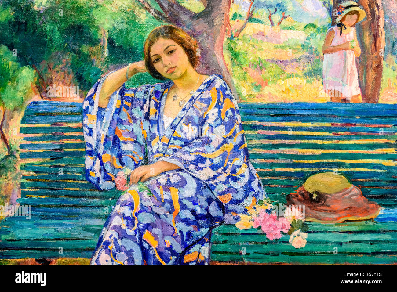 "Sur le banc vert' par Henri Lebasque Banque D'Images