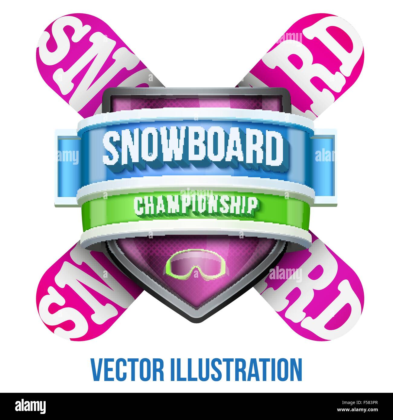 Étiquette pour la compétition de snowboard et de sport d'hiver. Design premium brillant. Vector Illustration. Illustration de Vecteur