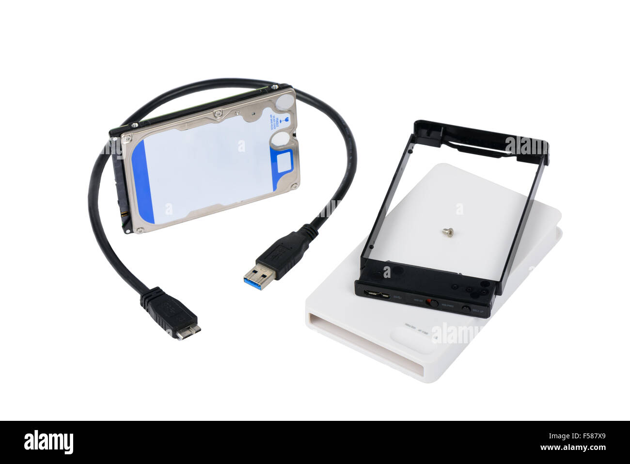 Composants de boîtier externe 2,5 pouces et lecteur de disque dur, isolated on white Banque D'Images