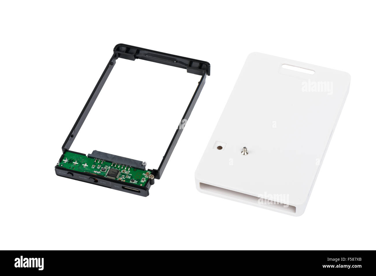 Composants de boîtier externe, cas isolé sur blanc. Banque D'Images
