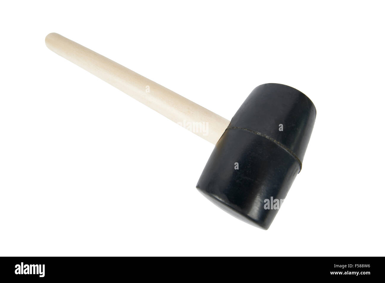Gros plan du sol en bois maillet en caoutchouc, isolated on white Banque D'Images