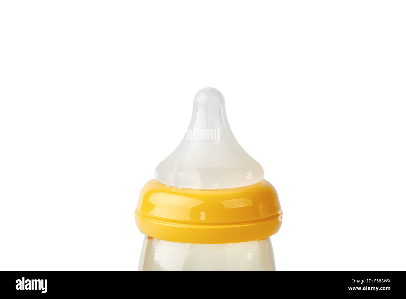 Mamelon factice de bouteille de lait de bébé, isolated on white Banque D'Images