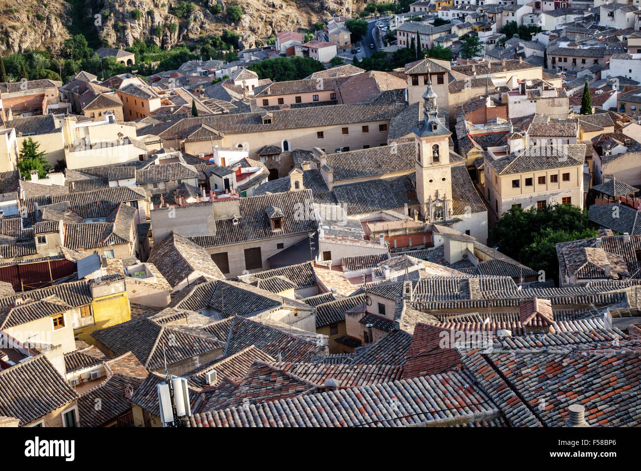 Tolède Espagne, Europe, Espagnol, hispanique hispanique Latins Latino Latinos, hispanophone, site du patrimoine mondial, centre historique, horizon, vue aérienne, Banque D'Images