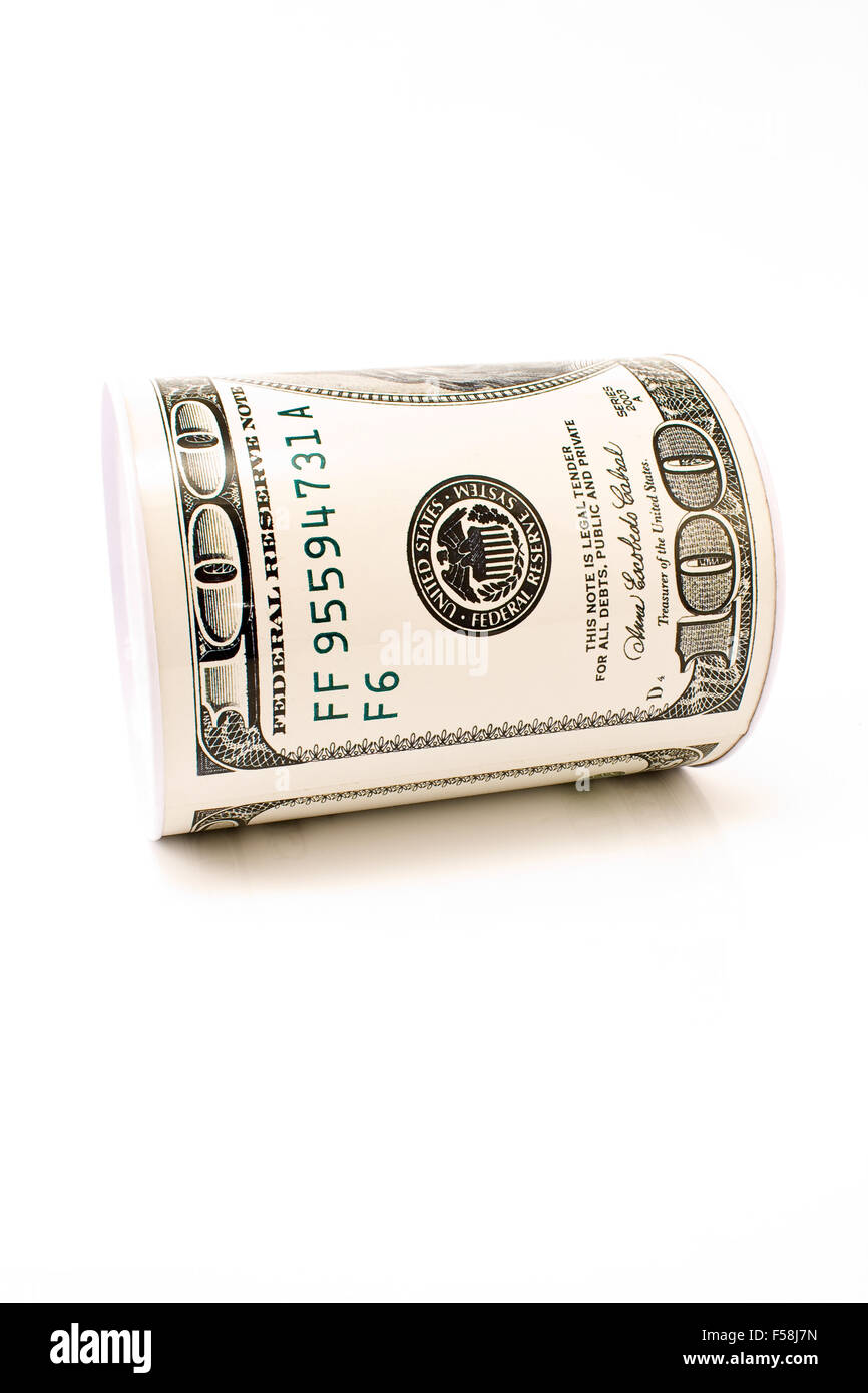 One hundred dollar bill rolling isolated on white Banque D'Images