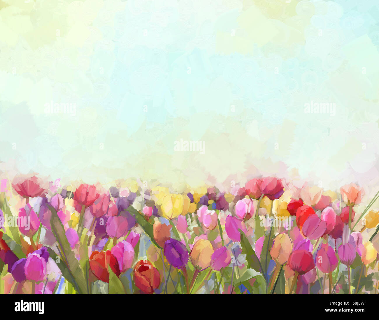 Tulipes fleurs dans les prés, la peinture à l'huile couleur de fond mou Banque D'Images
