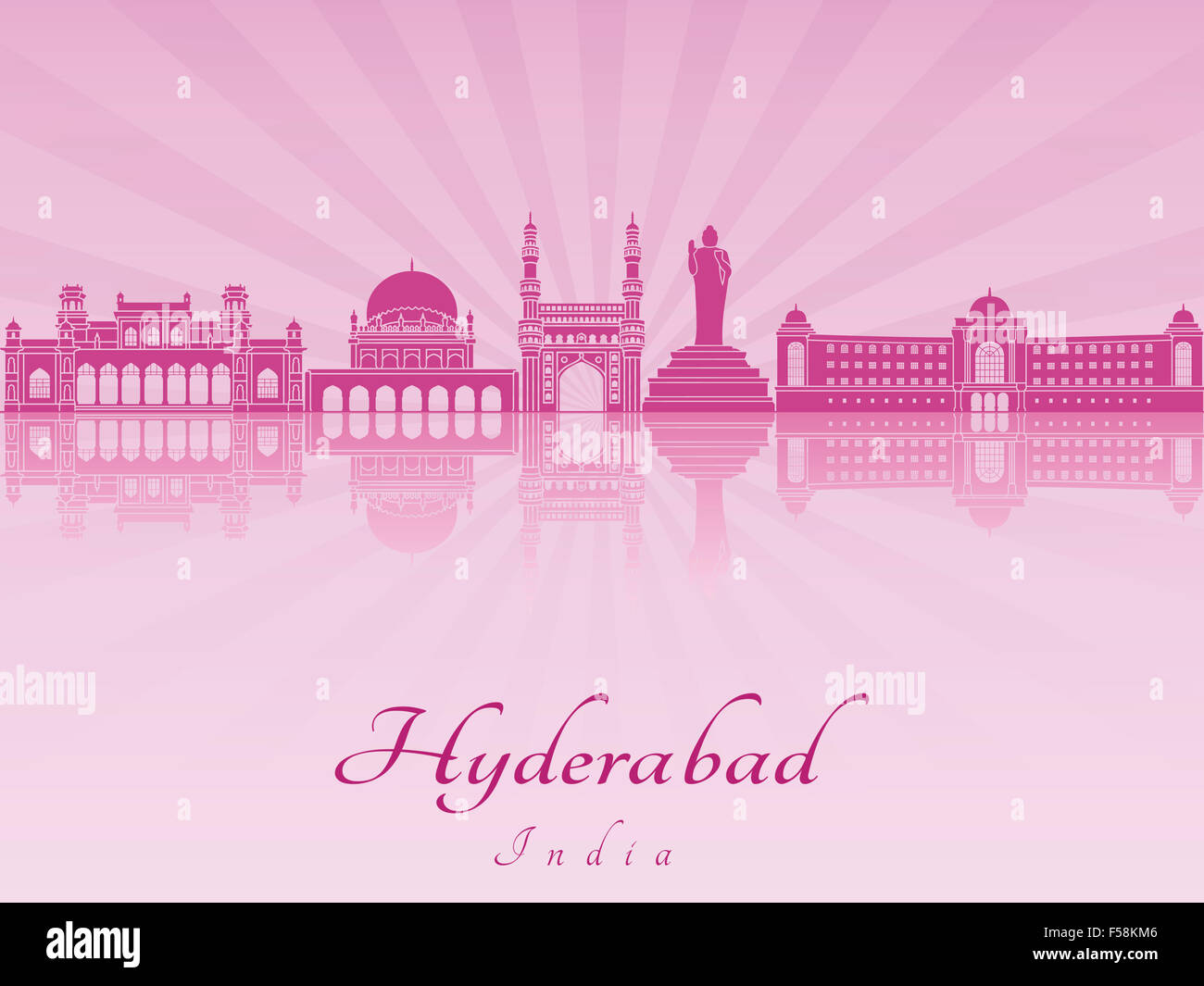 Hyderabad skyline en violet orchidée radieuse en fichier vectoriel éditable Banque D'Images