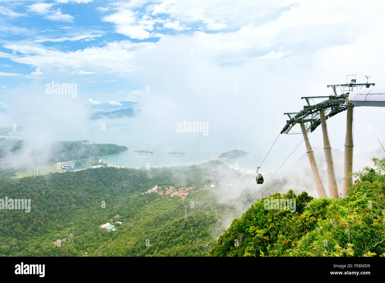 Vue depuis le haut de la plate-forme d'observation de l'attraction du Téléphérique de Langkawi, l'île de Langkawi, Malaisie. Banque D'Images