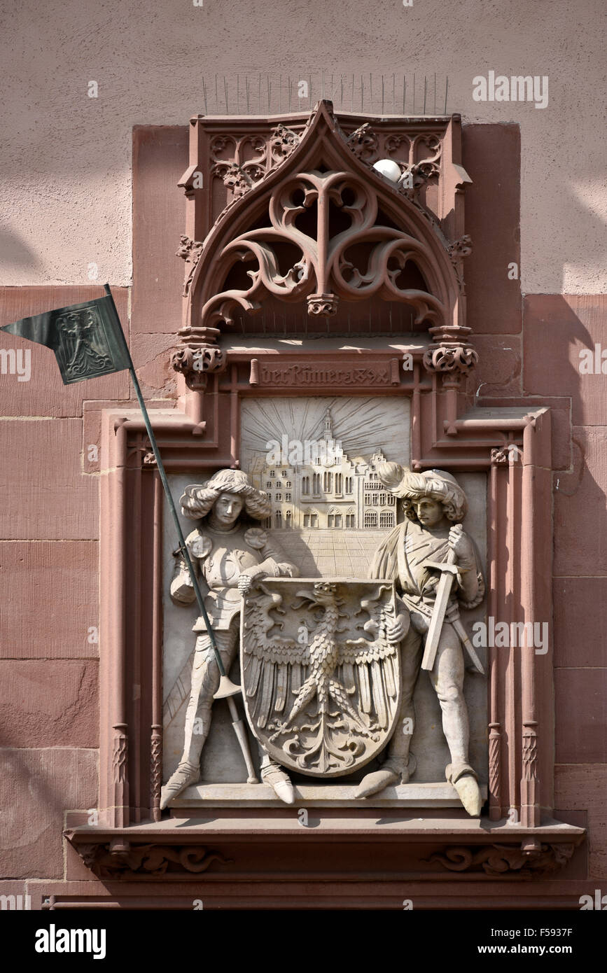 Armoiries de la ville, l'hôtel de ville historique Römer, Frankfurt am Main, Hesse, Allemagne Banque D'Images