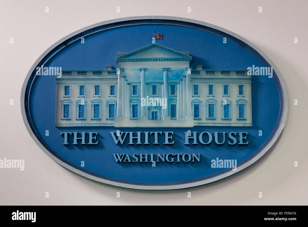 L'emblème de la Maison blanche dans la salle des conférences de presse - Washington, DC USA Banque D'Images