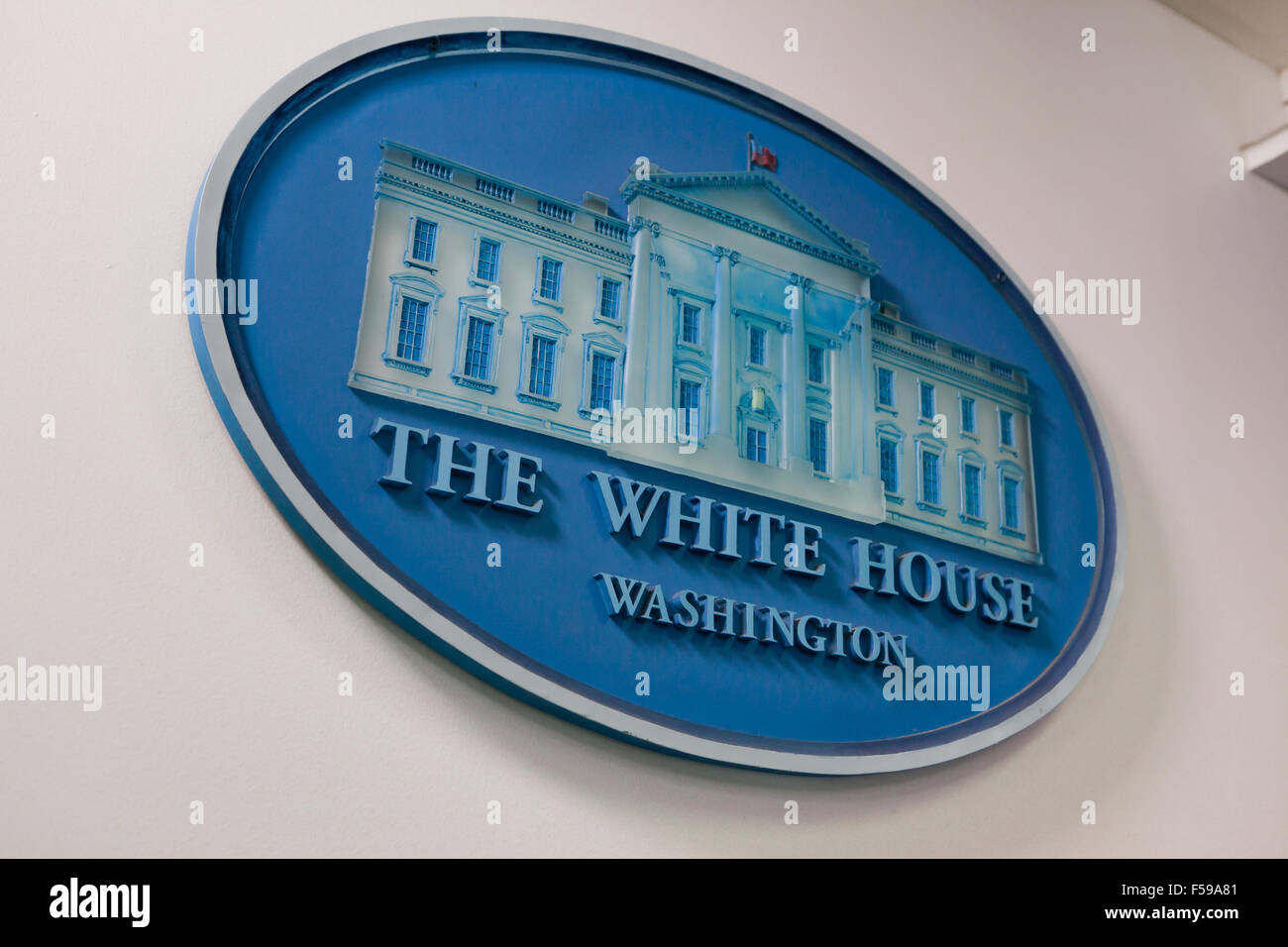 L'emblème de la Maison blanche dans la salle des conférences de presse - Washington, DC USA Banque D'Images