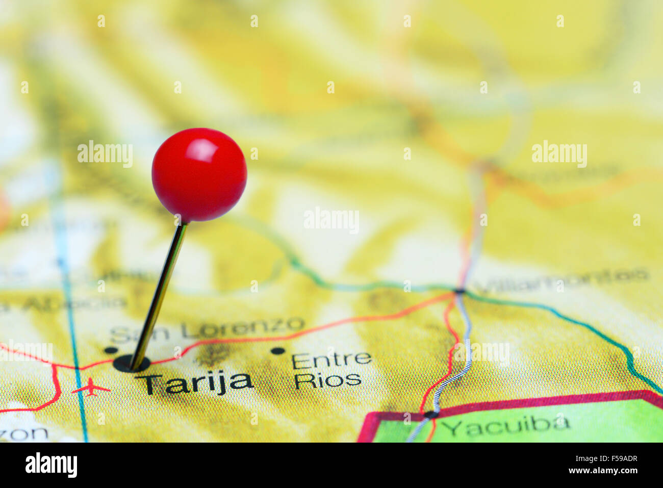 Tarija épinglée sur une carte d'Amérique Banque D'Images