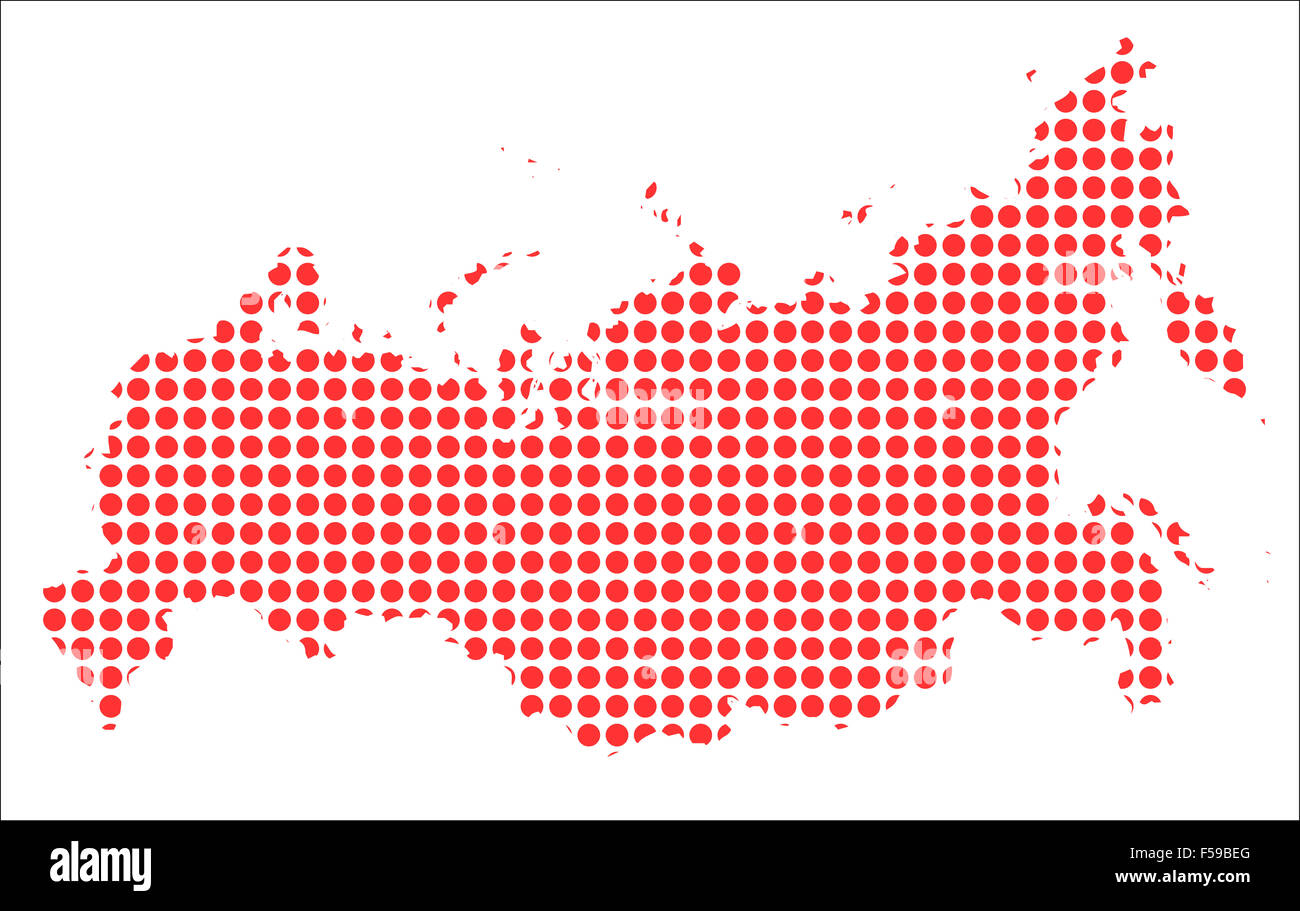 Une carte de la Russie créé à partir d'une série de points rouges sur fond blanc Banque D'Images