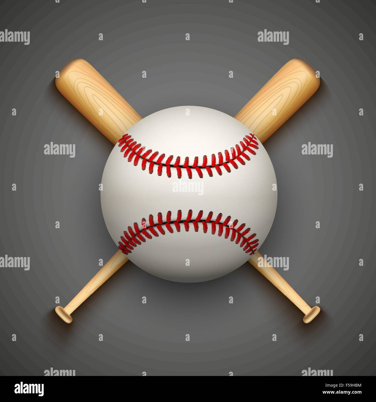 Fond sombre scénario de baseball balle de cuir et de chauves-souris. Illustration de Vecteur