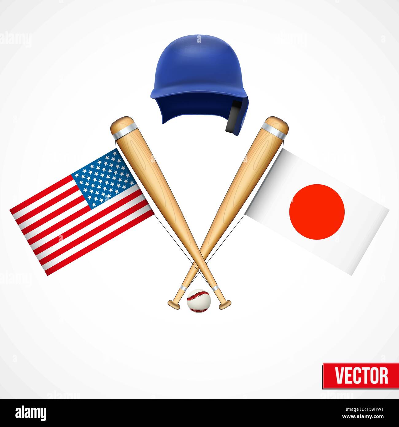 Symboles de l'équipe de baseball aux États-Unis et au Japon. Illustration de Vecteur