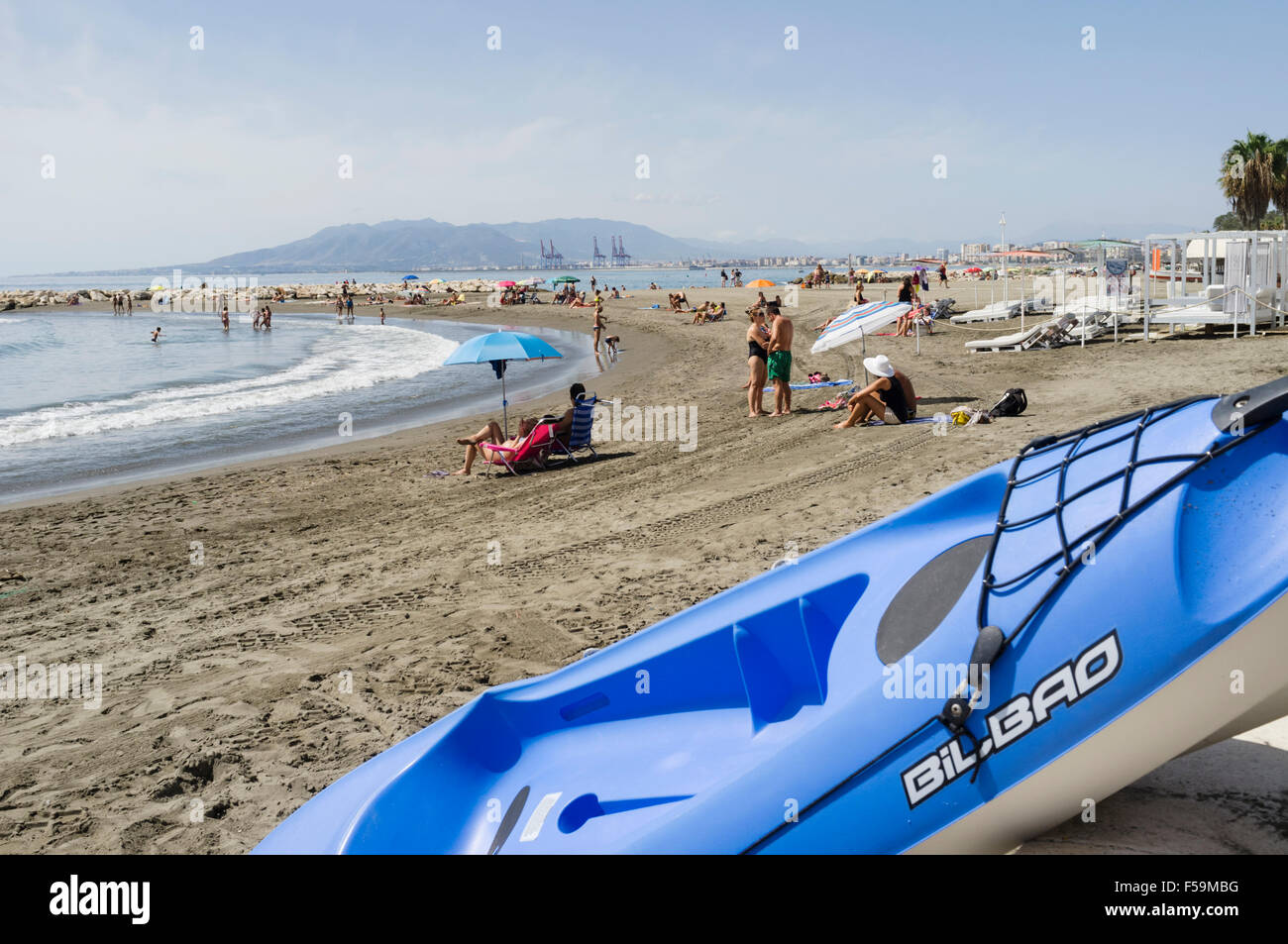 La plage de Pedregalejo. Malaga, Andalousie, espagne. Banque D'Images