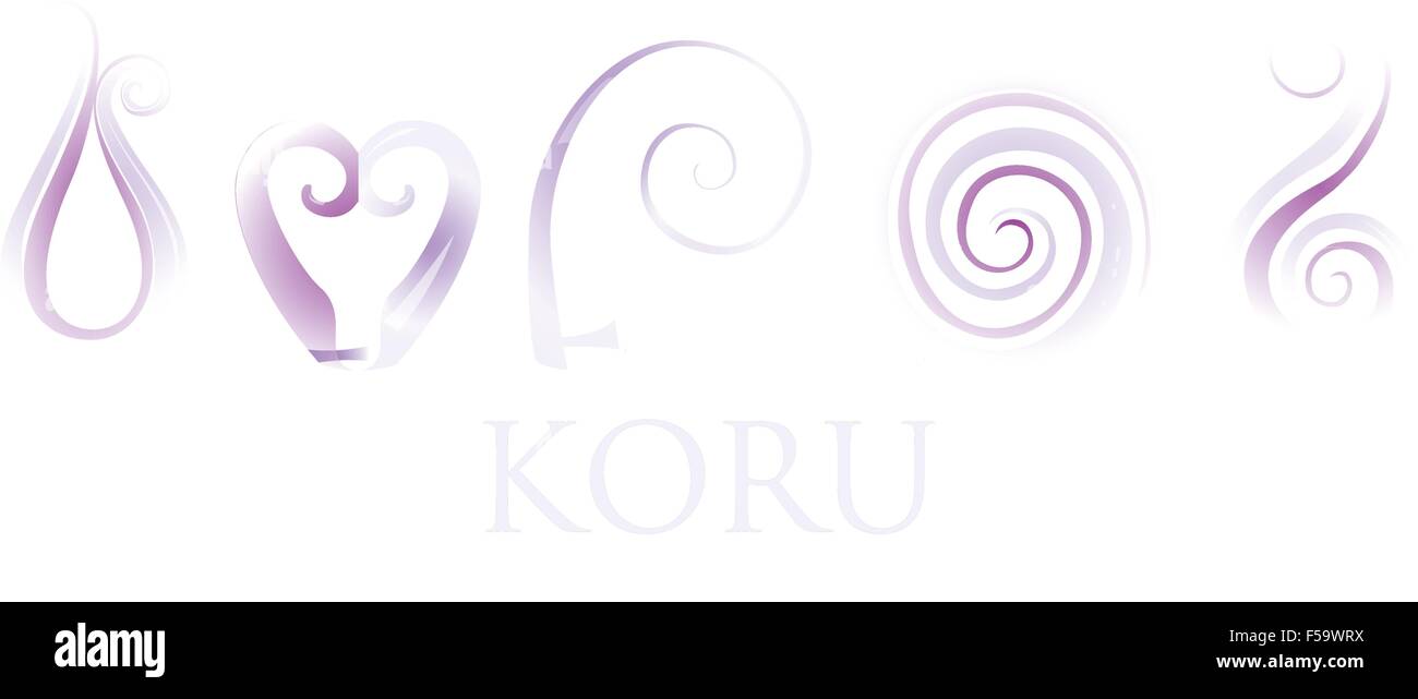 Un ensemble d'ornements en verre Koru Maori curl. Illustration de Vecteur