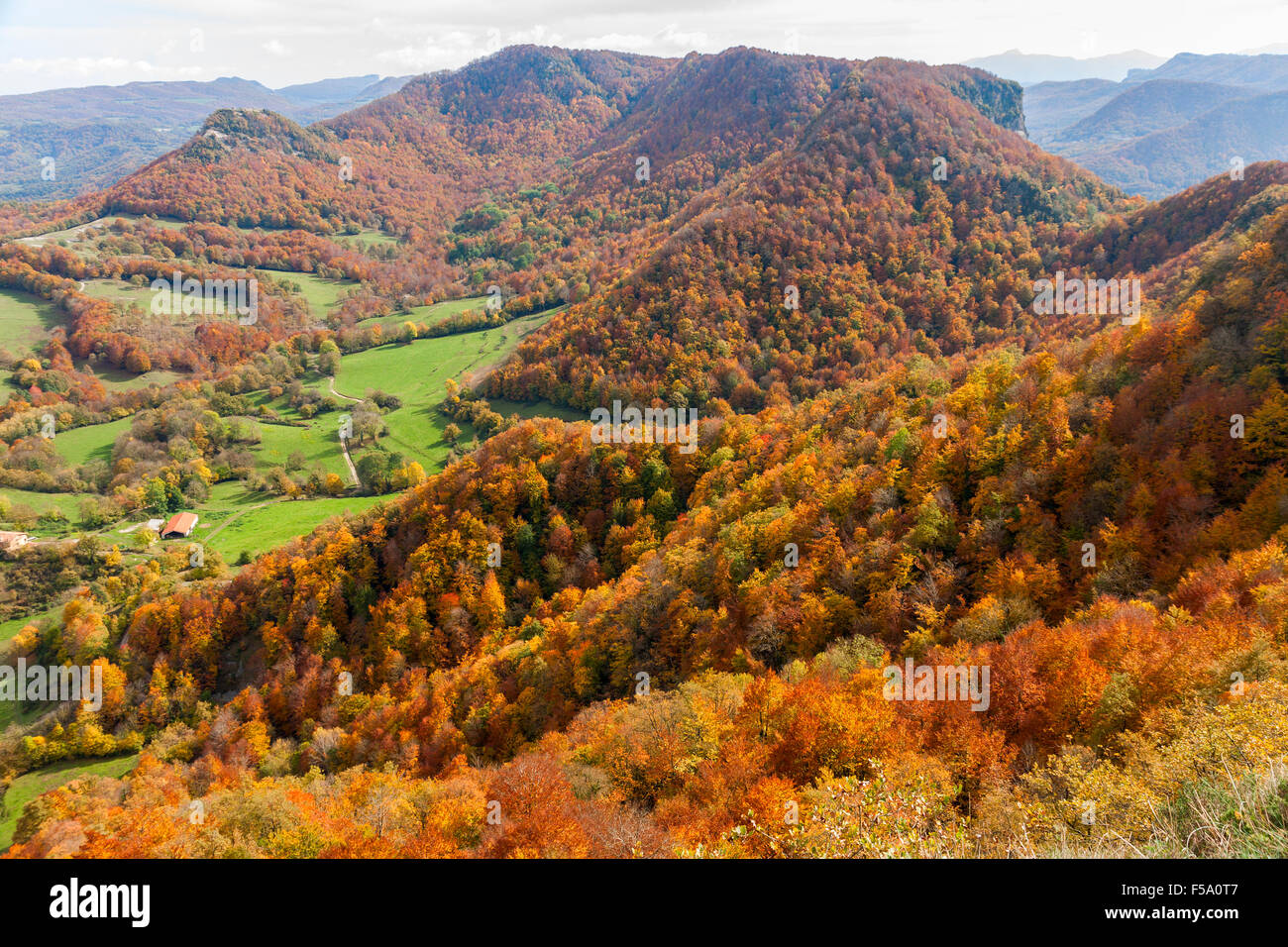 Vall d'en bas de l'automne paysage dans la Garrotxa, en Catalogne Banque D'Images