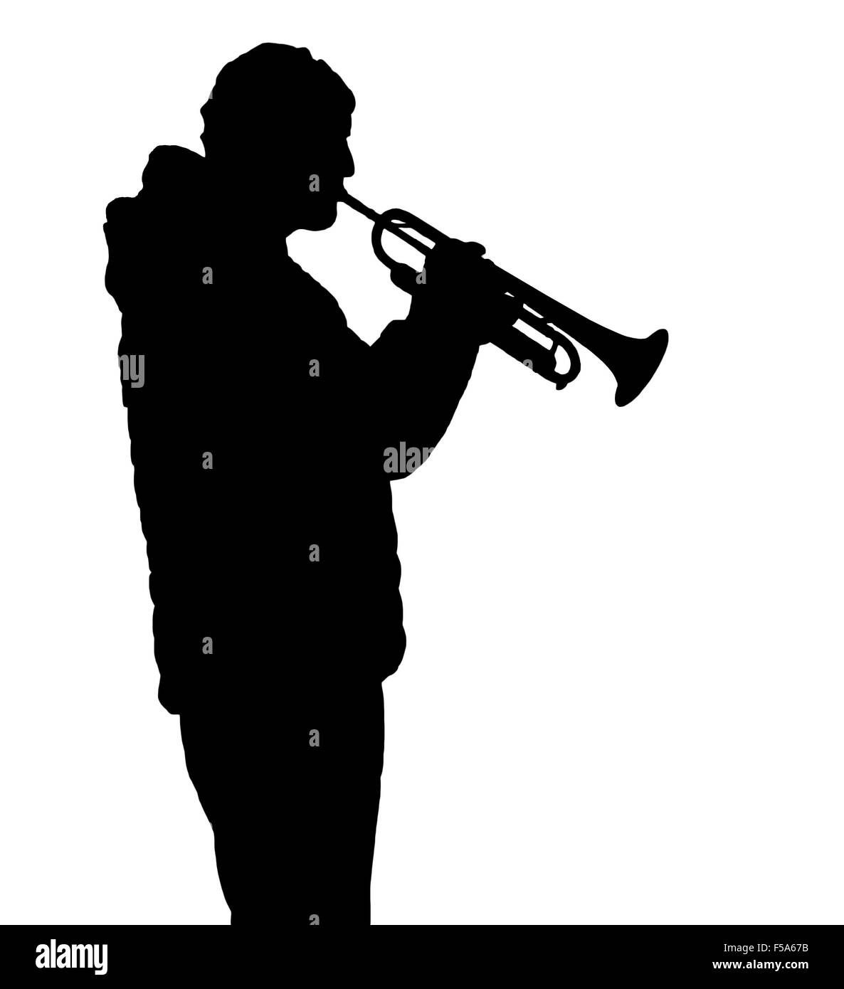 Trumpet player silhouette dans le profil latéral. Banque D'Images Trumpet player silhouette dans le profil latéral. Banque D'Images
