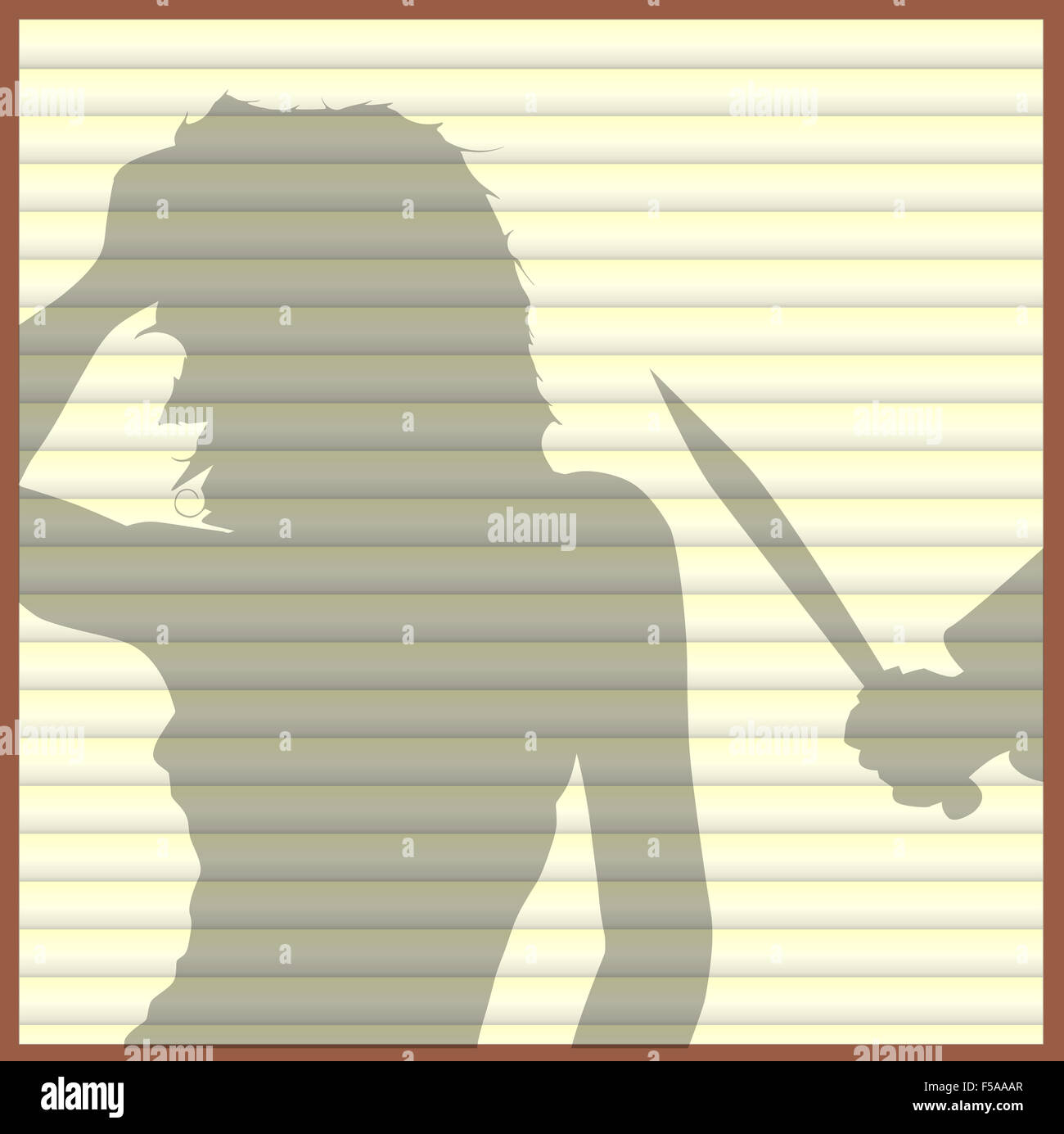 Un ensemble de couleur ivoire fermé les stores vénitiens avec des silhouettes d'un tueur et victime Banque D'Images