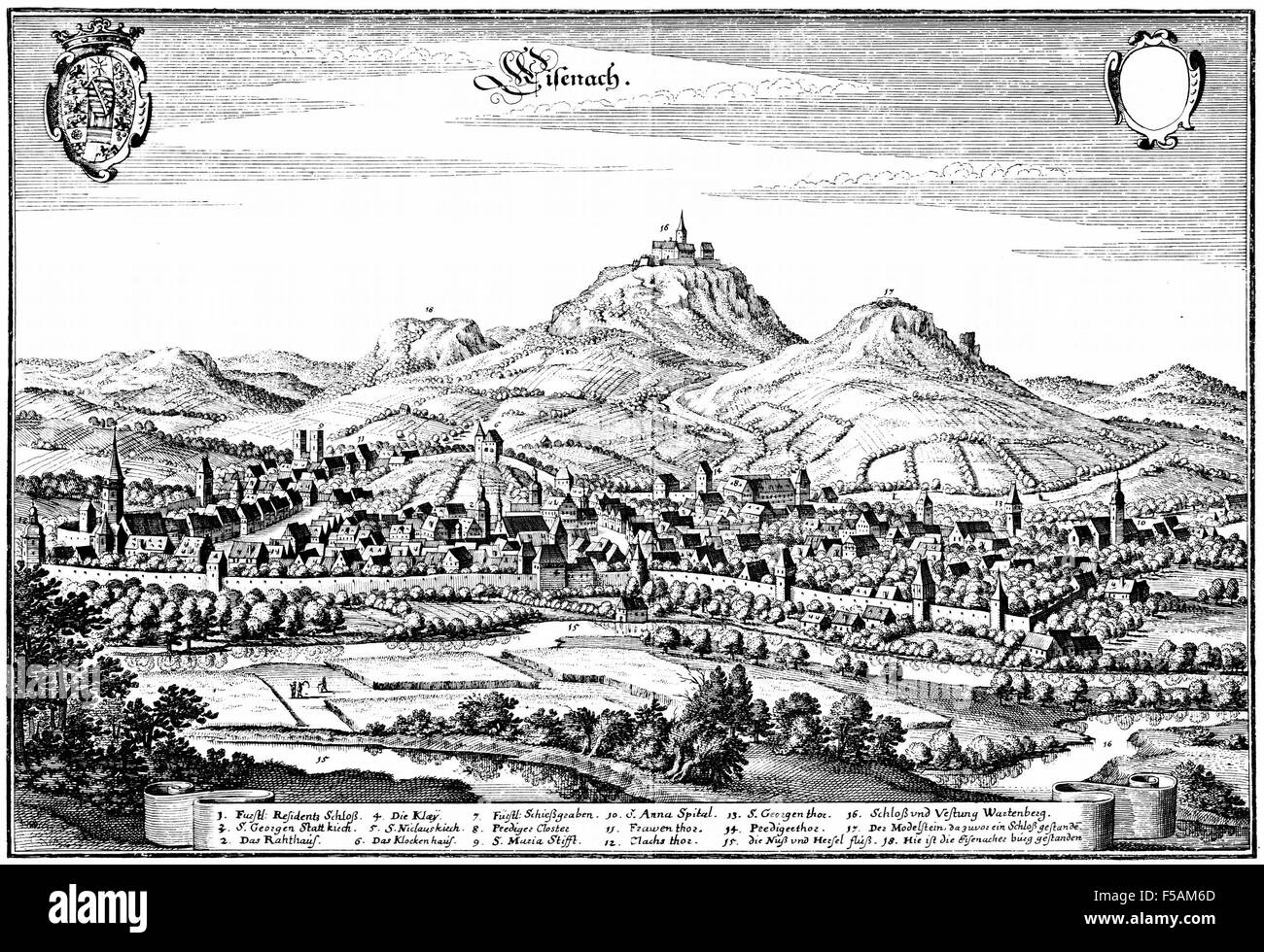 EISENACH, en Thuringe, Allemagne en 1647 une gravure. Bach est né ici en 1685. Banque D'Images
