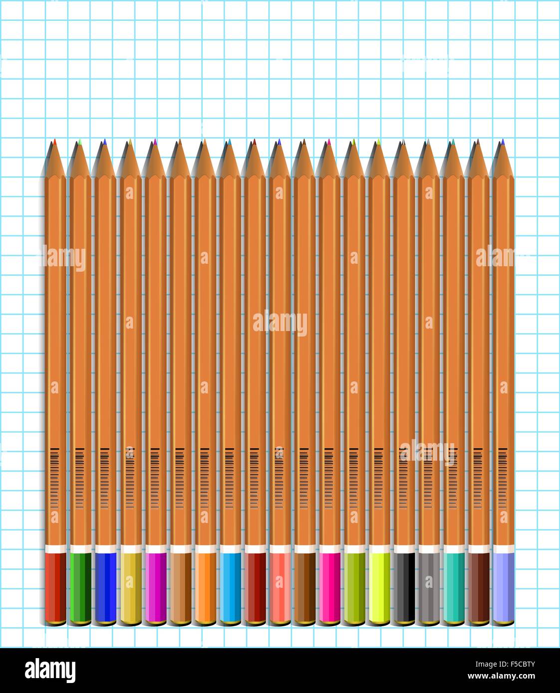 Un ensemble de crayons de couleur sur papier en cage.Vector Illustration de Vecteur