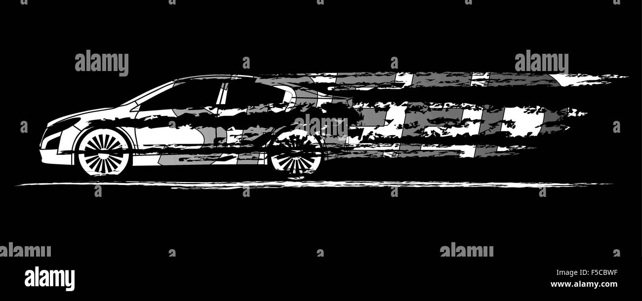 Silhouette voiture symbolisant la vitesse sur un fond blanc.Vector Illustration de Vecteur