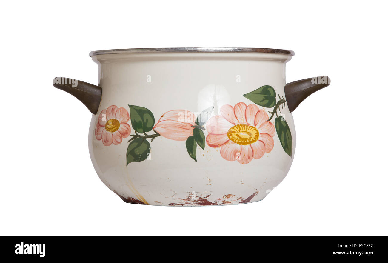 Vieille casserole isolé sur fond blanc Banque D'Images