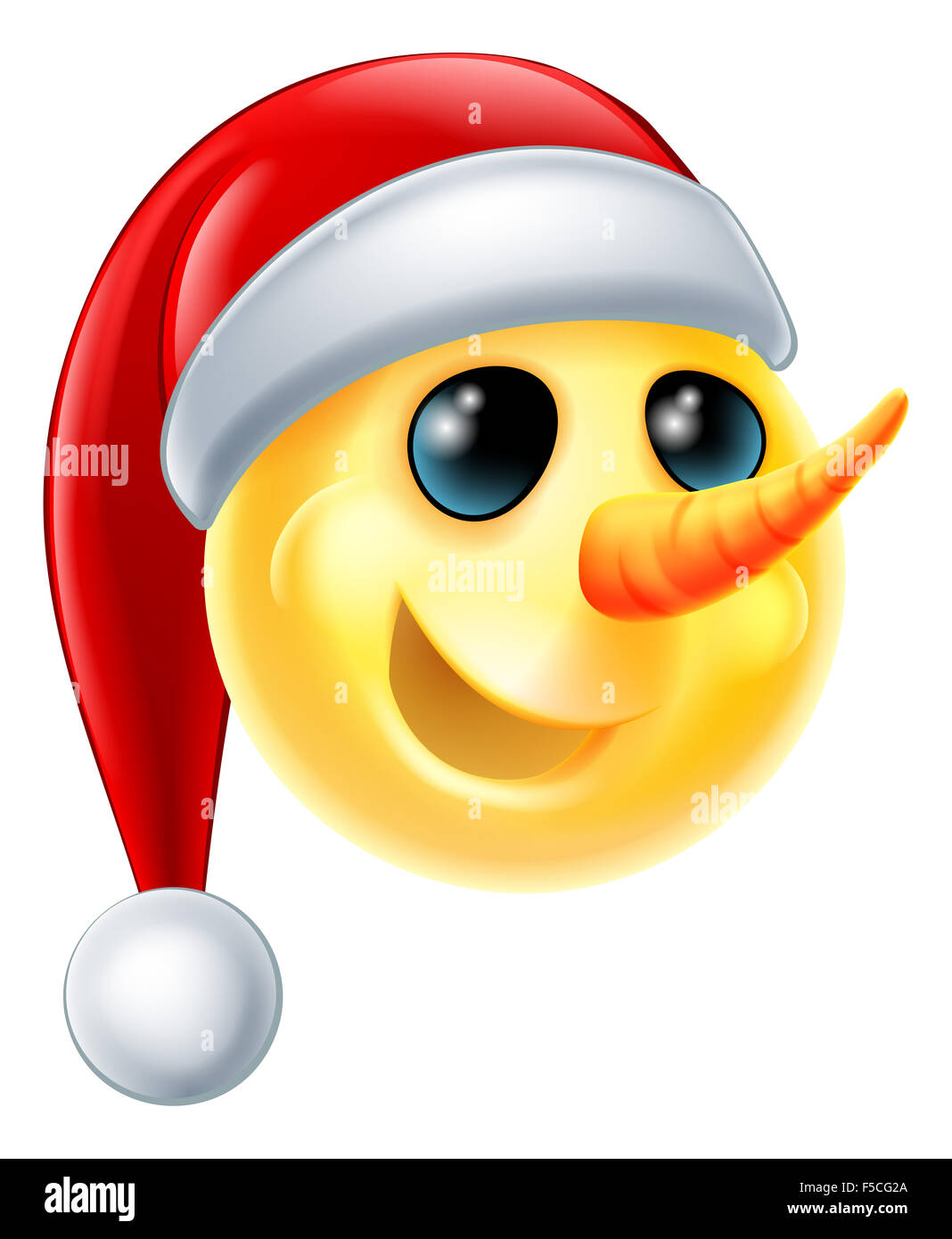 Un bonhomme Noël Emoji émoticône wearing a Santa hat Banque D'Images