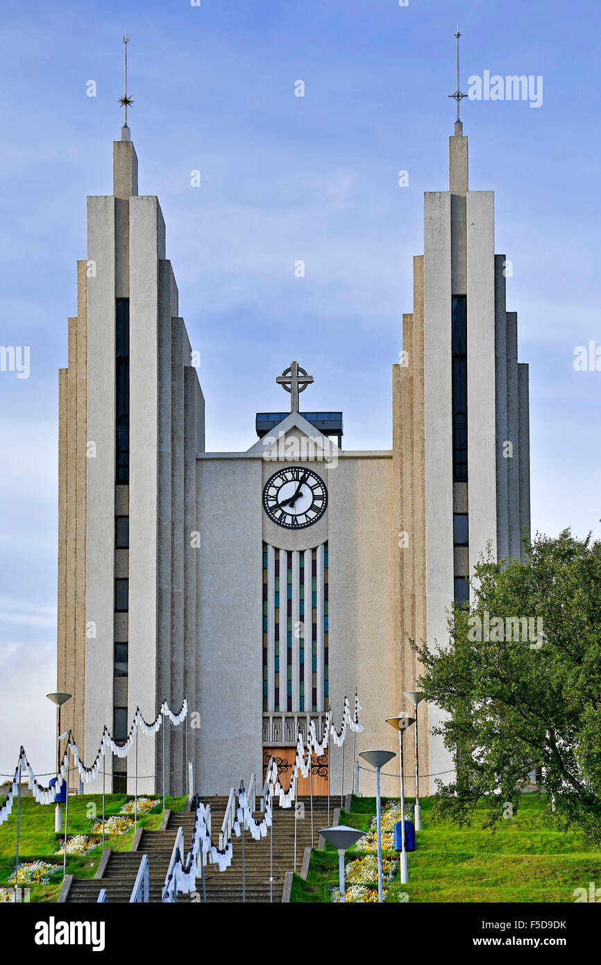 Akureyrarkirkja Lutheran Church, Akureyri, Islande Banque D'Images