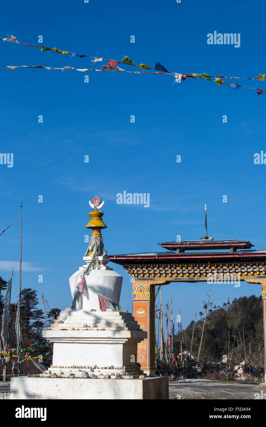 Yotonla entre montagne et Bumthang Trongsa, Bhoutan Banque D'Images