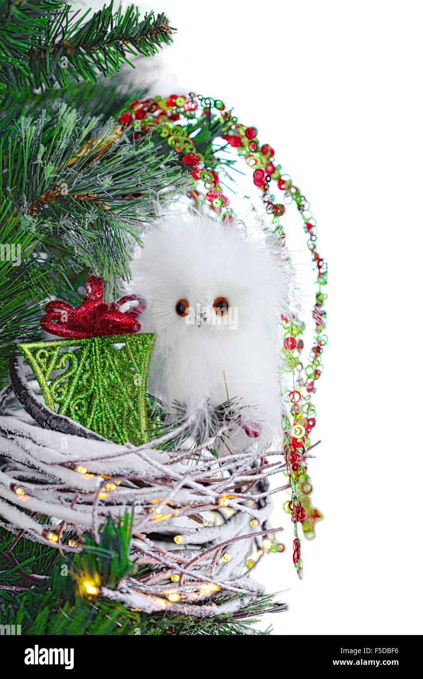 Ornement de Noël mignon bébé Owl dans le nid rustique Vintage Banque D'Images