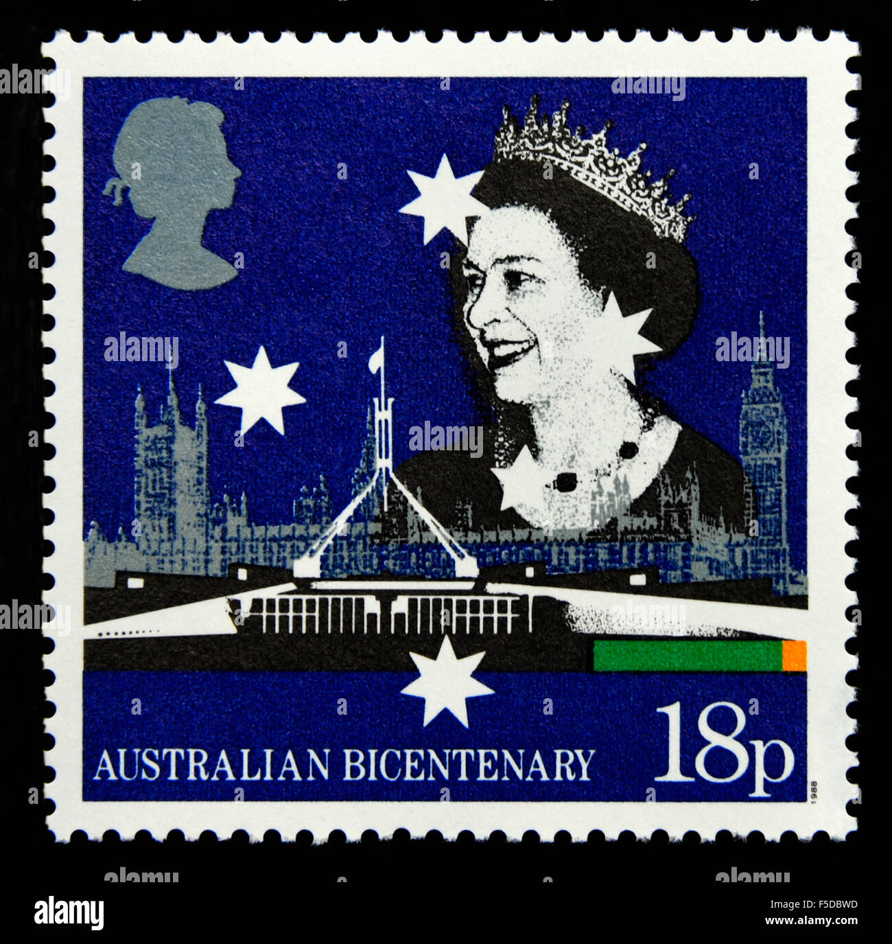 Timbre-poste. La Grande-Bretagne. La reine Elizabeth II. 1988. Bicentenaire de l'établissement australien. 18p. Banque D'Images