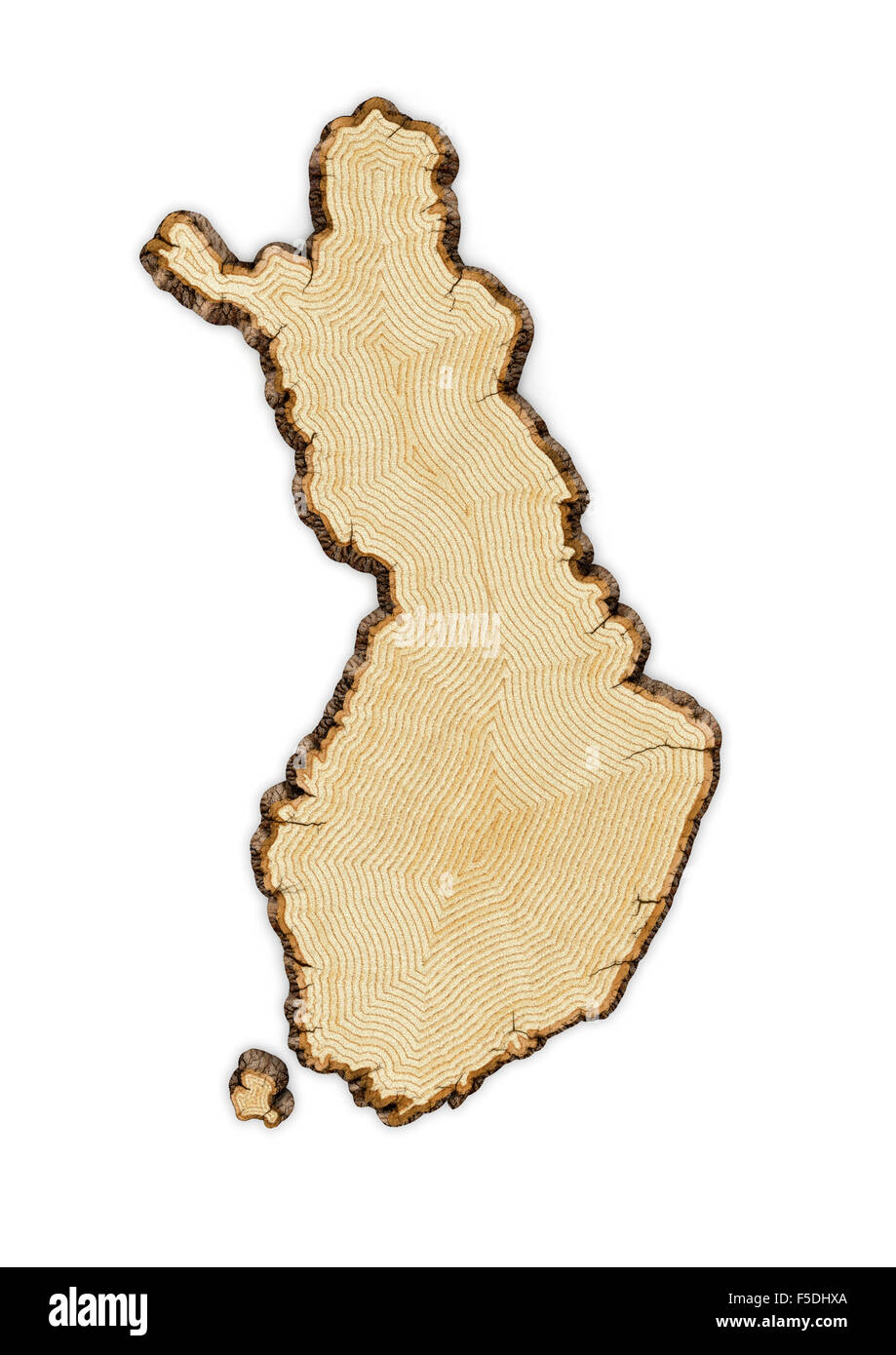 La Finlande en bois / 3D render of cut pine tree comme carte de Finlande Banque D'Images